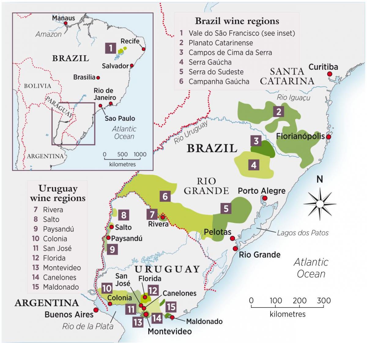 Χάρτης της Ουρουγουάης κρασί